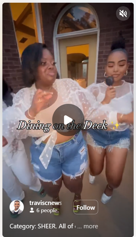 Two women dancing and enjoying themselves outdoors, one holding a microphone, in a festive setting.